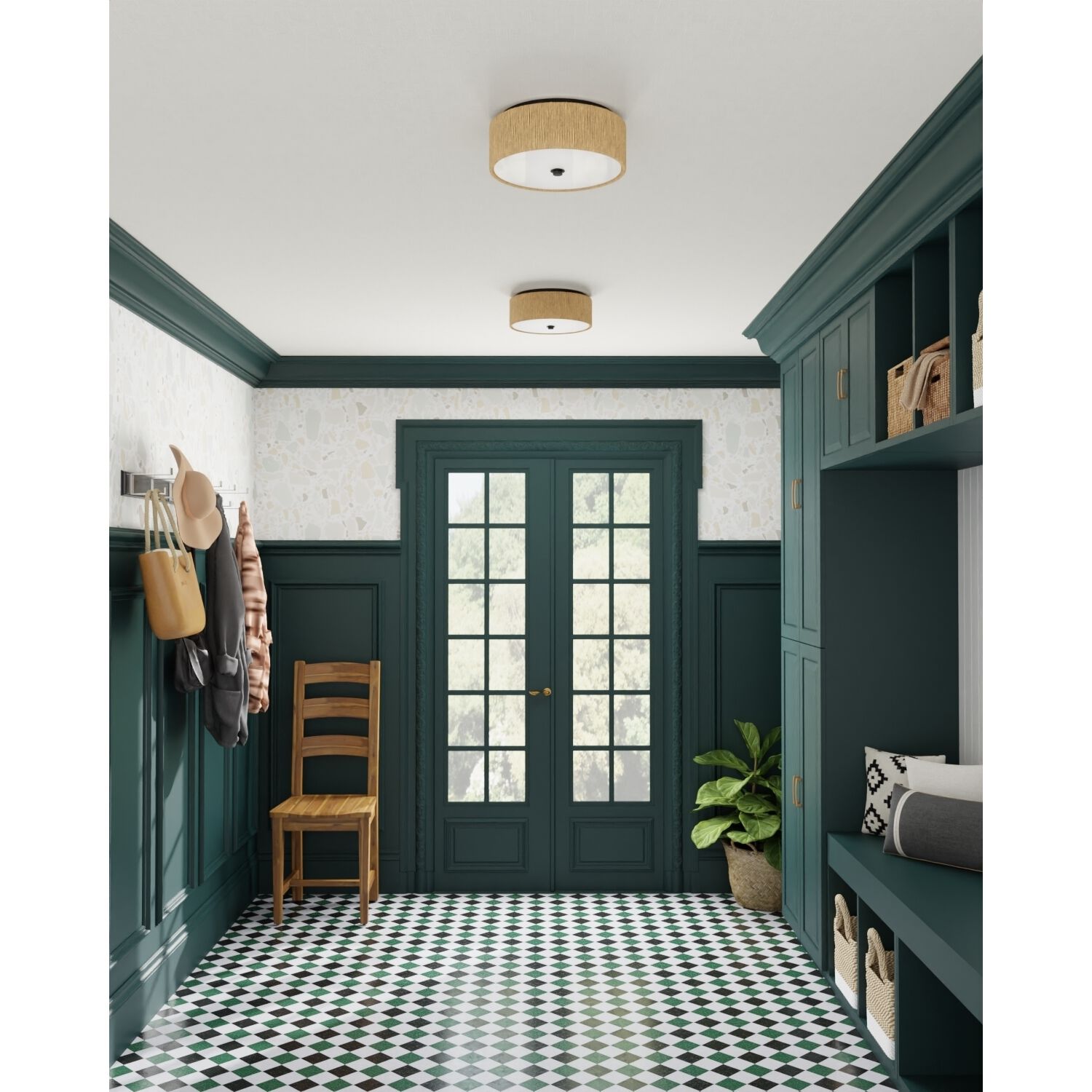 Brownell 1 Light 14 inch Blacksmith/Natural Flush Mount Ceiling Light