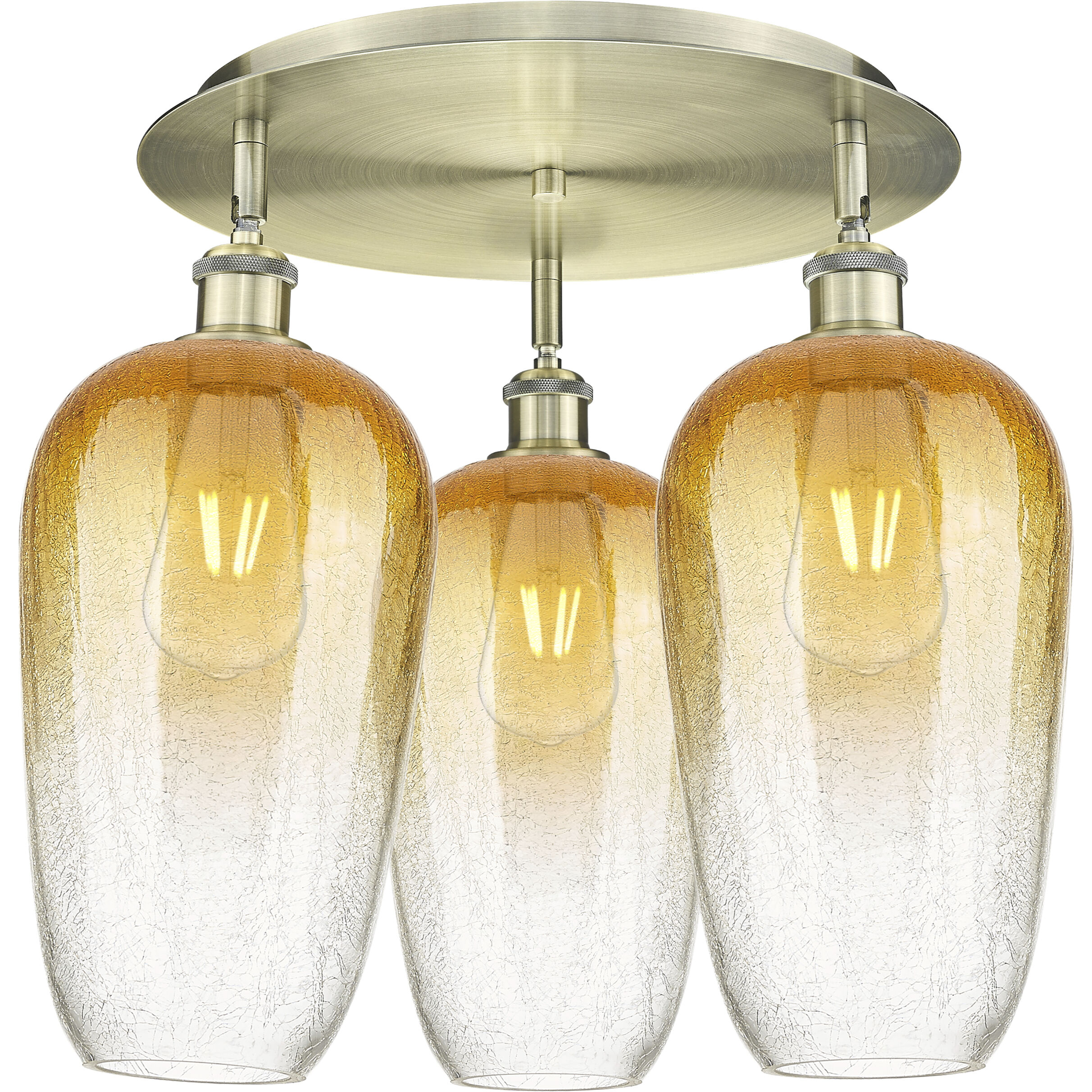 Ballston Brookhaven Flute 3 Light 19 inch Antique Brass Flush Mount Ceiling Light in Amber Glass