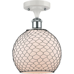Ballston Farmhouse Chicken Wire 1 Light 8 inch White and Polished Chrome Semi-Flush Mount Ceiling Light in Incandescent, White Glass with Black Wire, Ballston