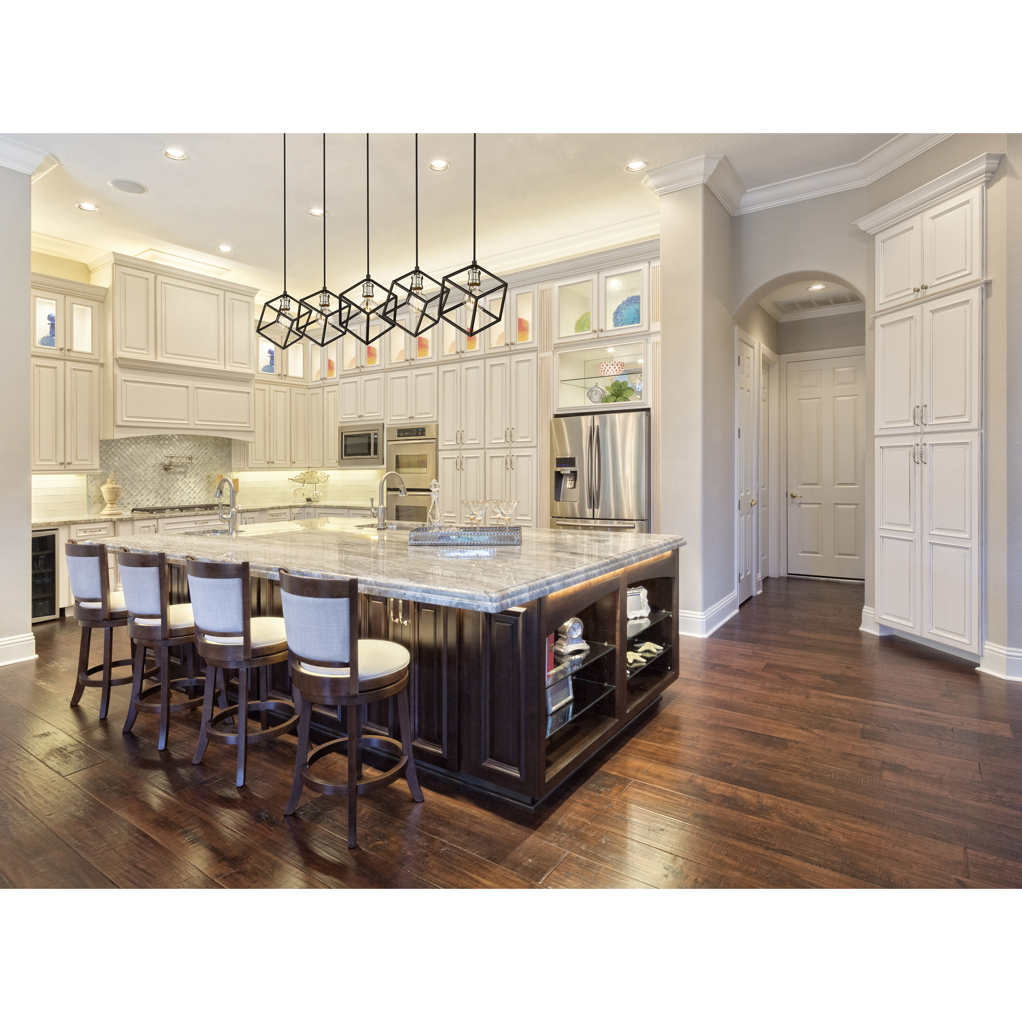 Vertical 5 Light 54 inch Matte Black and Brushed Nickel Linear Chandelier Ceiling Light