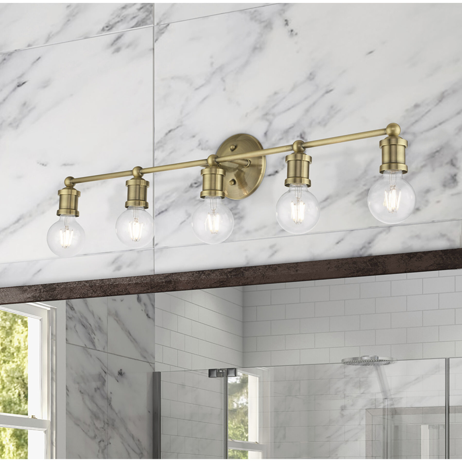 Lansdale 5 Light 34 inch Antique Brass Vanity Sconce Wall Light, Large