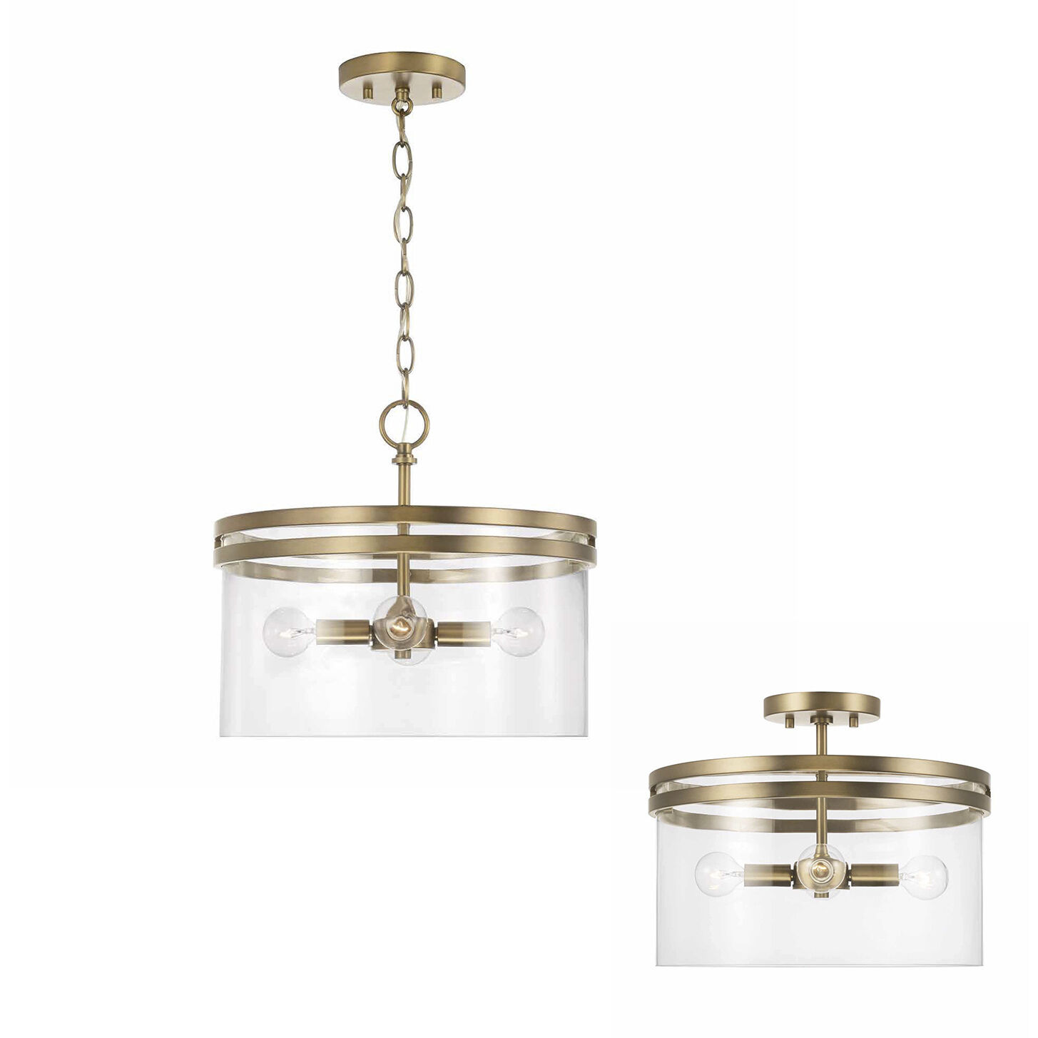 Fuller 4 Light 14.5 inch Aged Brass Semi-Flush Mount Ceiling Light, Convertible Dual Mount