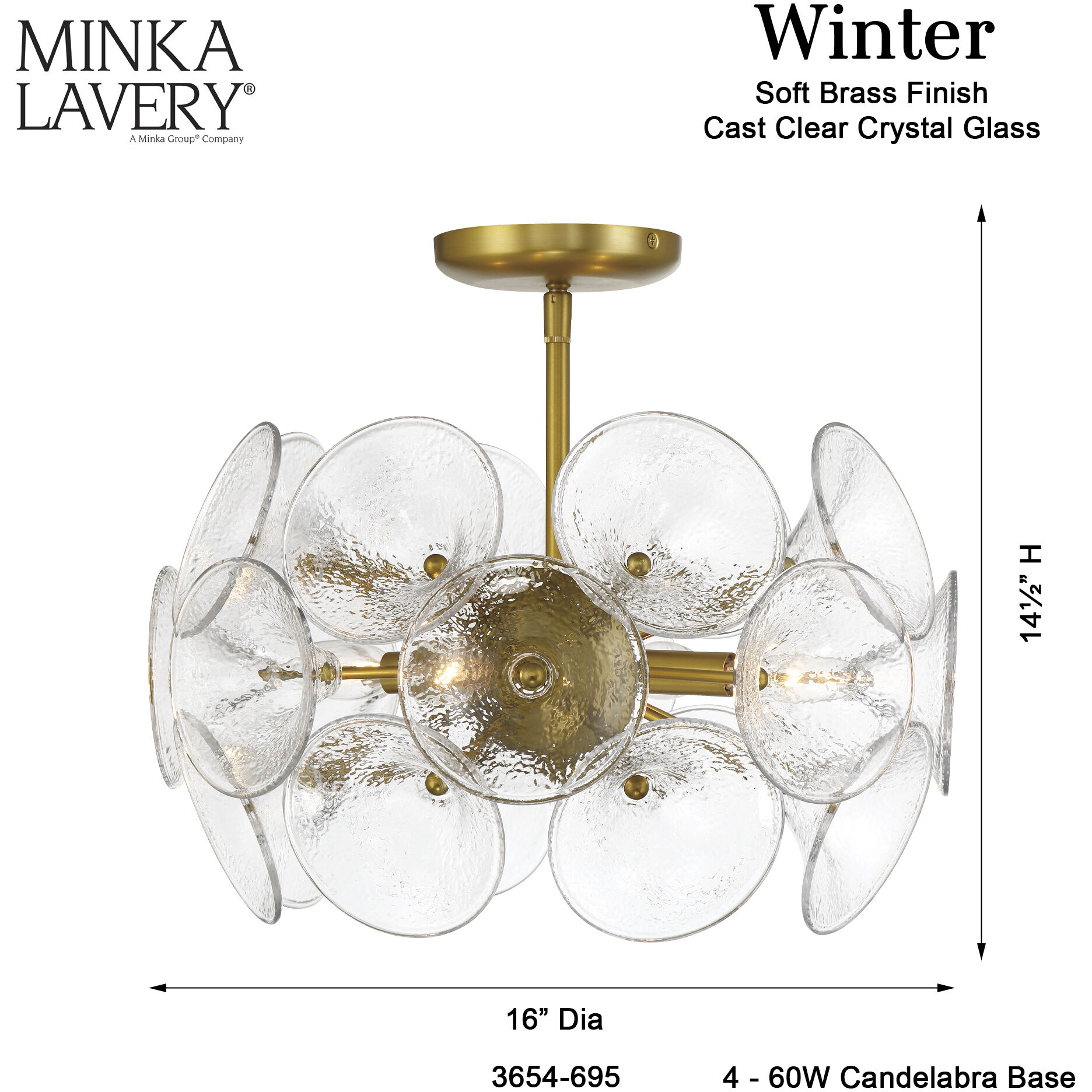 Winter 4 Light 16 inch Soft Brass Semi-Flush to Pendant Ceiling Light