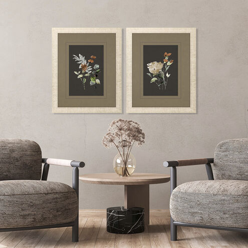 Florals Gray and Brown and Orange and Green Framed Art
