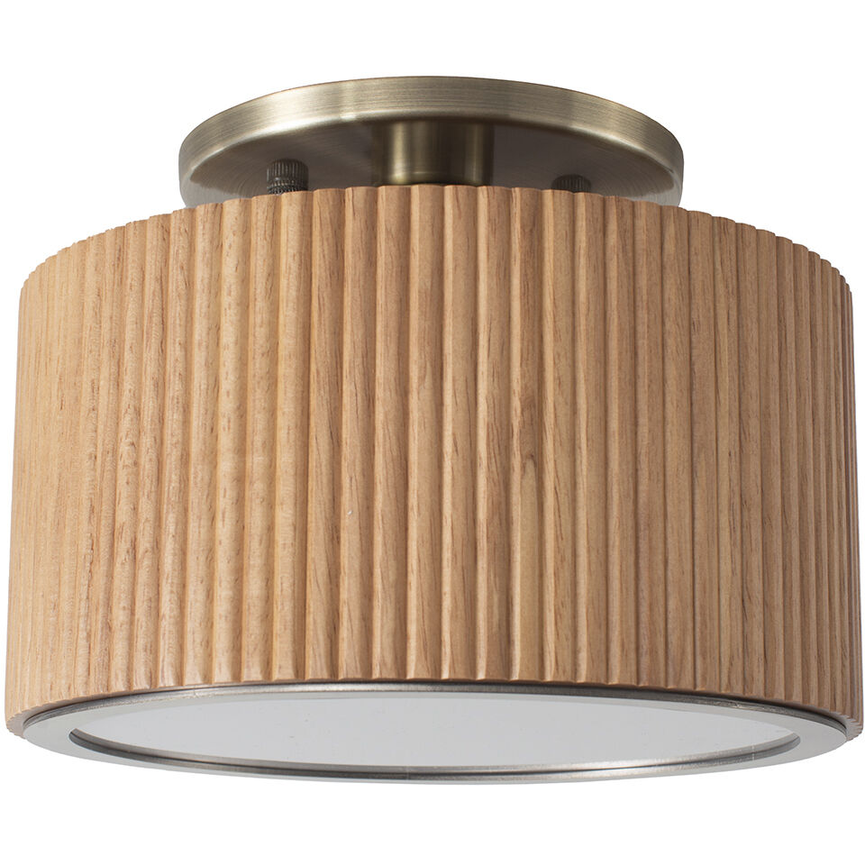 Tambo LED 10 inch Natural Ash and Weathered Brass Semi-Flush Mount Ceiling Light