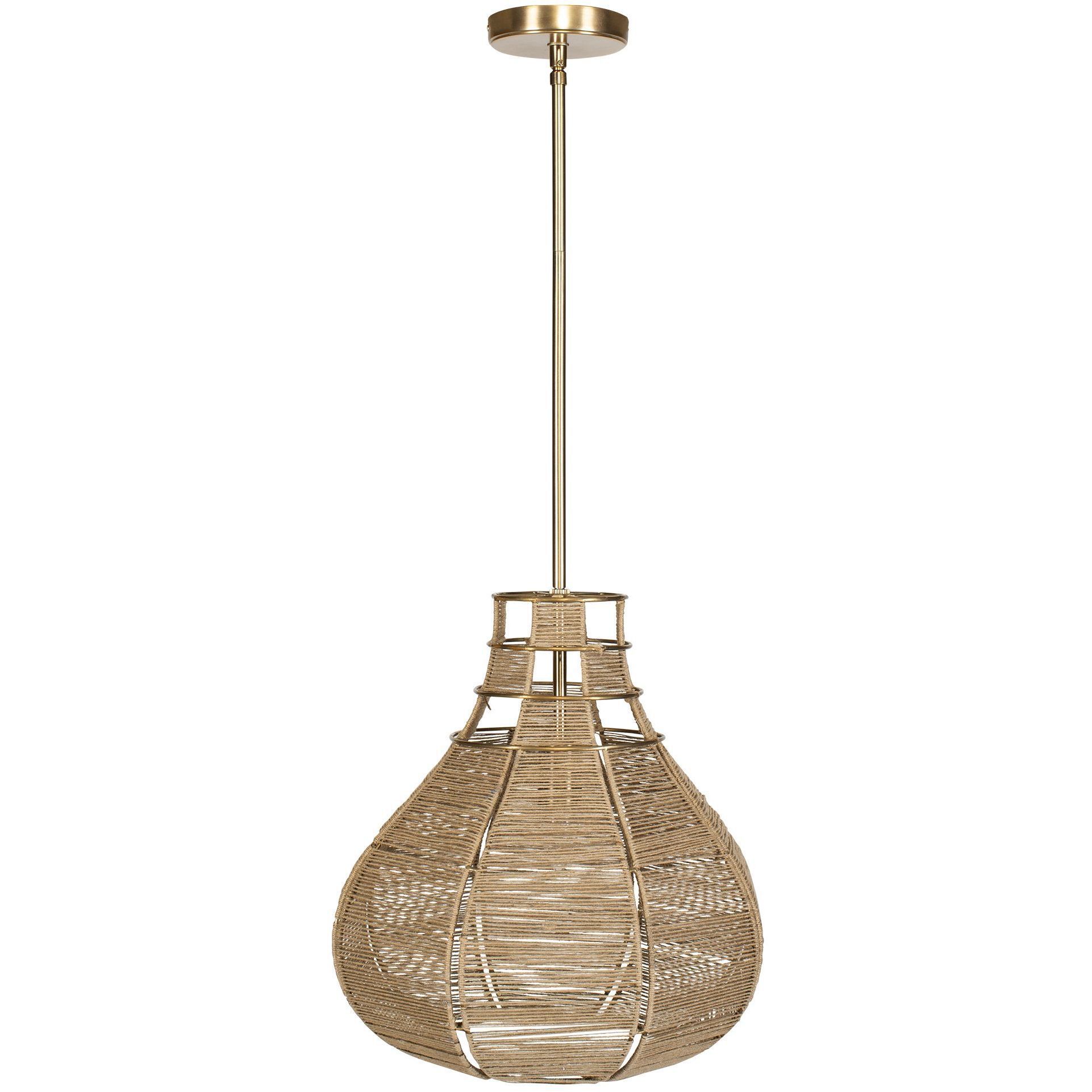 Hestia 1 Light 16 inch Natural Beige Rope and Antique Brass Pendant Ceiling Light