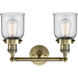 Franklin Restoration Small Bell 2 Light 16 inch Antique Brass Bath Vanity Light Wall Light in Incandescent, Clear Glass, Franklin Restoration