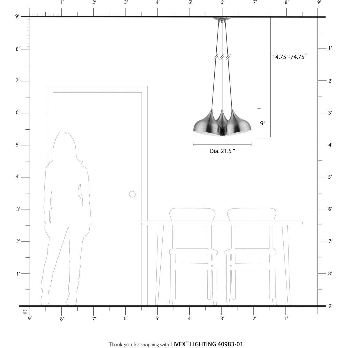 Amador 3 Light 22 inch Antique Brass Cluster Pendant Ceiling Light