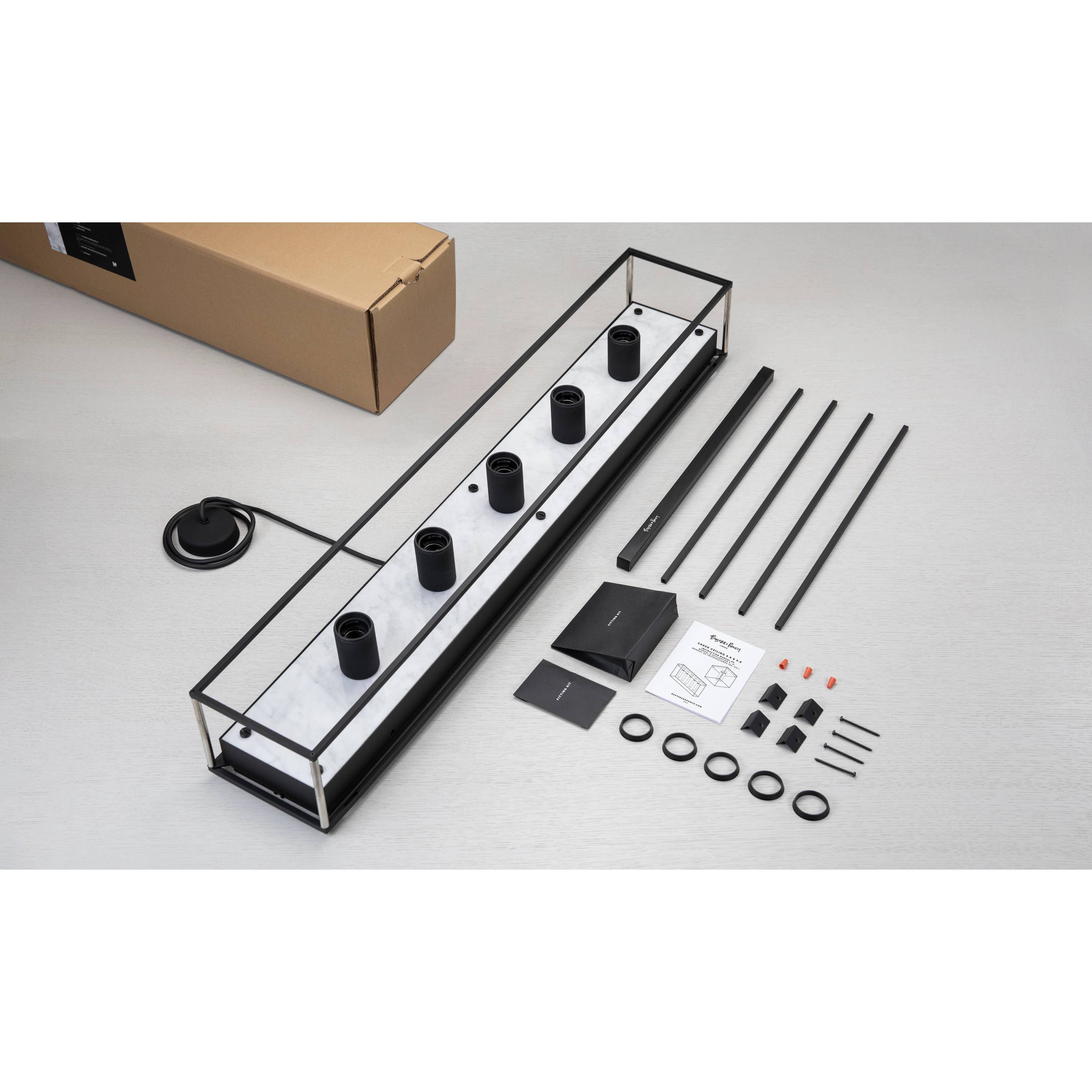 Caged 5 Light 43.31 inch Black Marble Semi-Flush Mount Ceiling Light