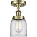 Bell 1 Light 5 inch Antique Brass Semi-Flush Mount Ceiling Light in Clear Glass