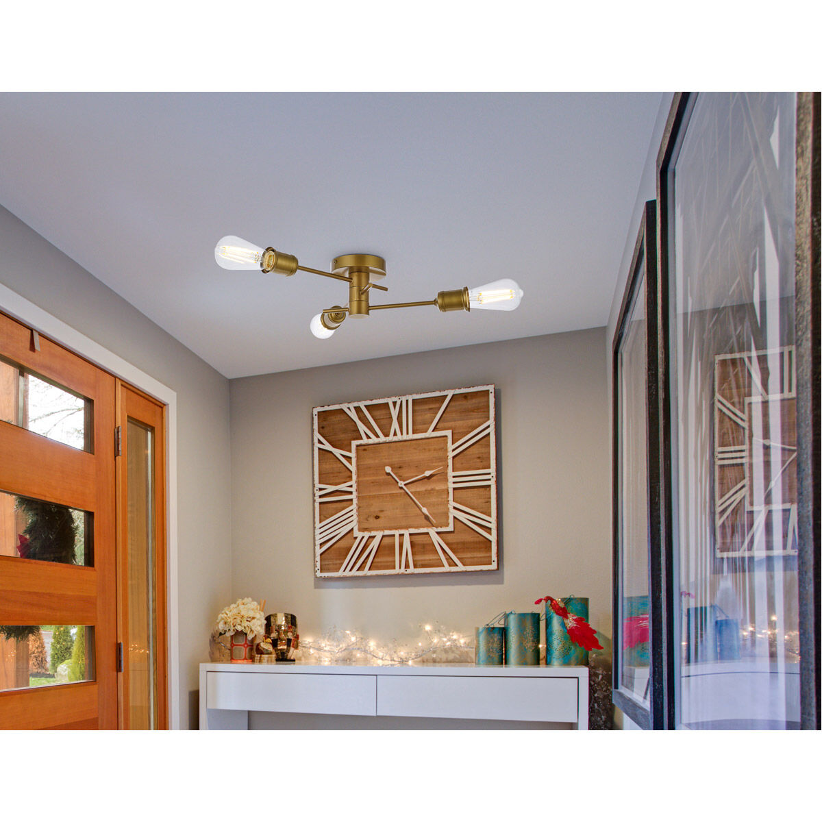 Xavier 3 Light 18 inch Brass Flush Mount Ceiling Light