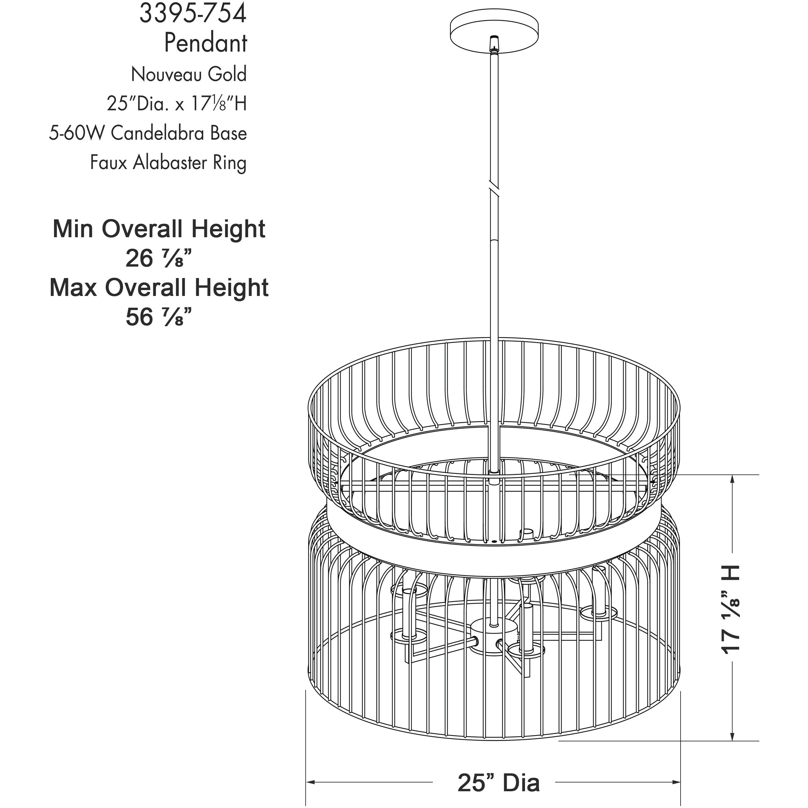 Park Slope 5 Light 25 inch Nouveau Gold Pendant Ceiling Light