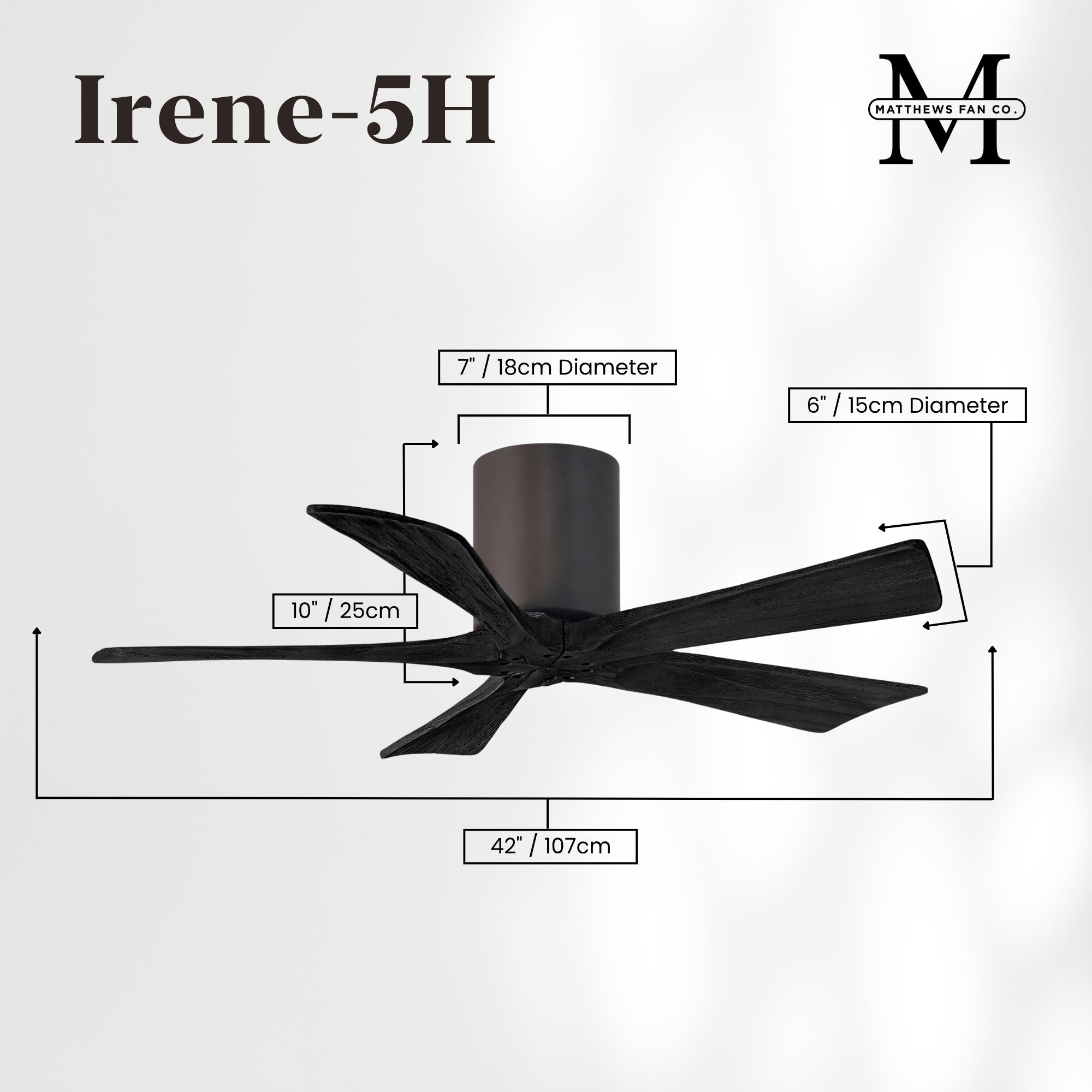 Atlas Irene-5H 42 inch Textured Bronze with Matte Black Blades Flush Mount Paddle Fan, Flush Mounted