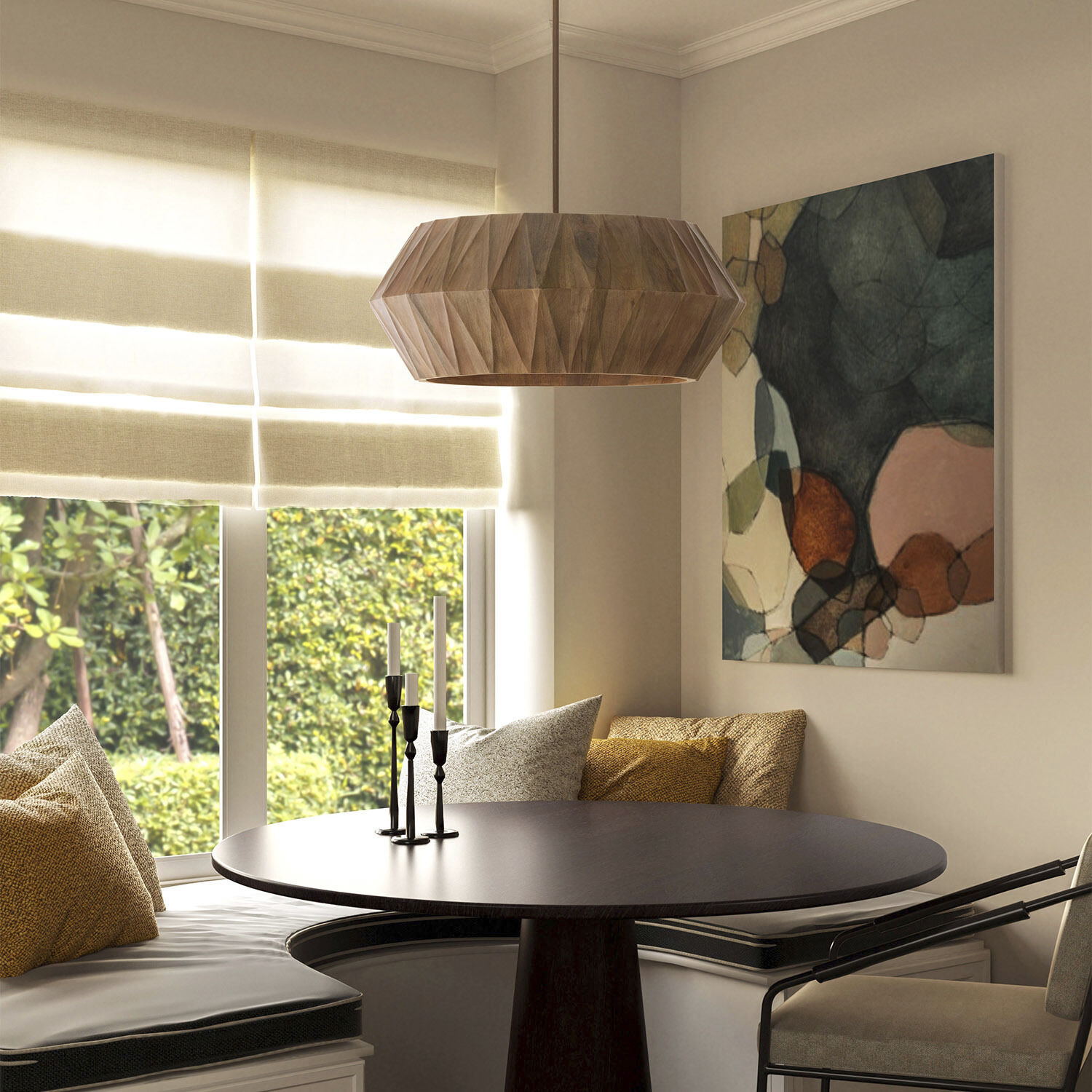 Nadeau 6 Light 29 inch Light Wood and Patinaed Brass Pendant Ceiling Light