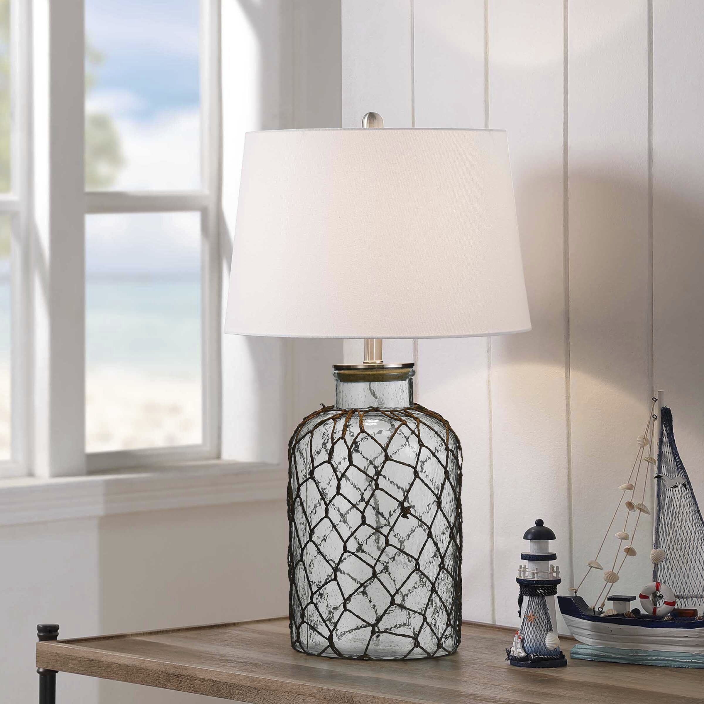 Signature 30.3 inch 150.00 watt Clear Seeded Glass and Off White Table Lamp Portable Light
