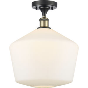 Ballston Cindyrella LED 12 inch Black Antique Brass Semi-Flush Mount Ceiling Light in Matte White Glass