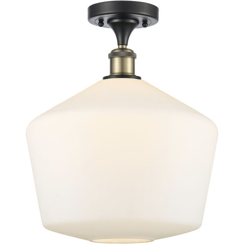 Ballston Cindyrella LED 12 inch Black Antique Brass Semi-Flush Mount Ceiling Light in Matte White Glass