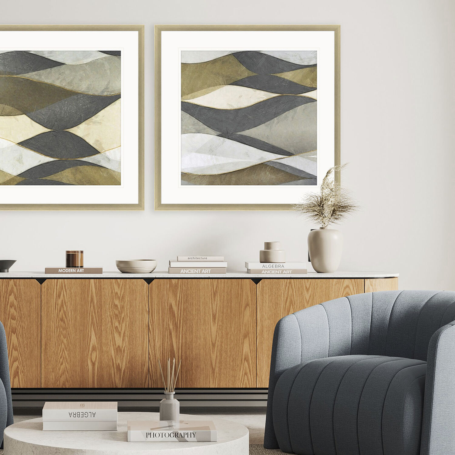 Natural Waves Gray and Metallic and Multi and Neutral Framed Art