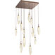 Rock Crystal LED Burnished Bronze Chandelier Ceiling Light, Square Multi-Port