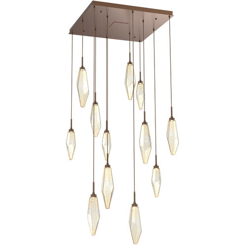 Rock Crystal LED Burnished Bronze Chandelier Ceiling Light, Square Multi-Port
