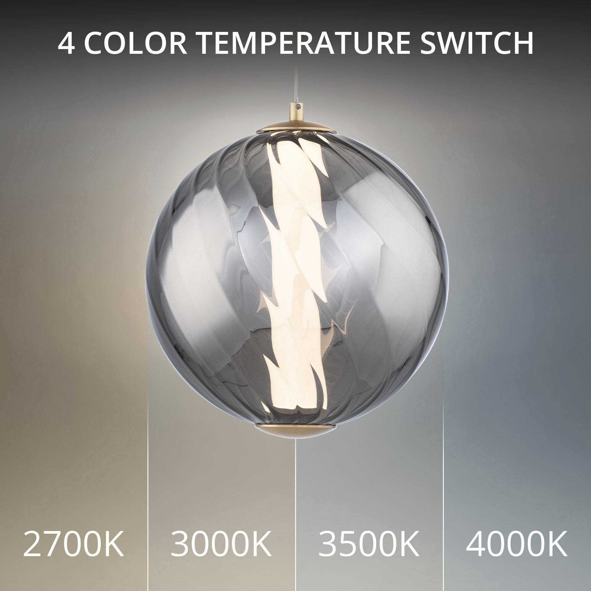 Swirly LED 9.9 inch Smoke Glass and Aged Brass Indoor Hanging Lighting Ceiling Light in 4000K