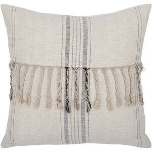 Linen Stripe Embellished 20 inch Cream Pillow Kit in 20 x 20, Square