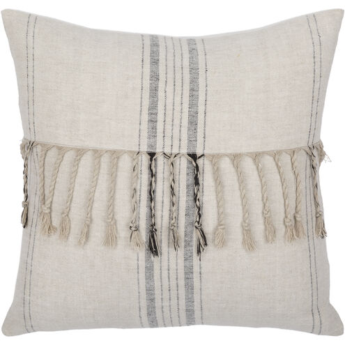 Linen Stripe Embellished 18 inch Cream Pillow Kit in 18 x 18, Square