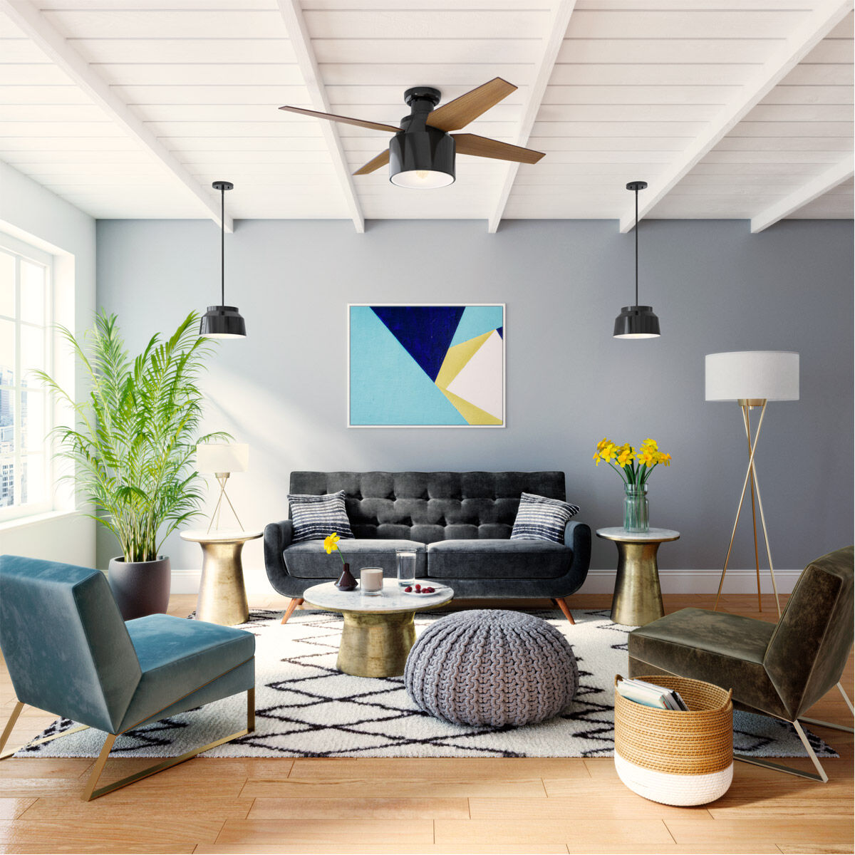 Hunter Fan 59259 Cranbrook 52 inch Gloss Black with Mid Century