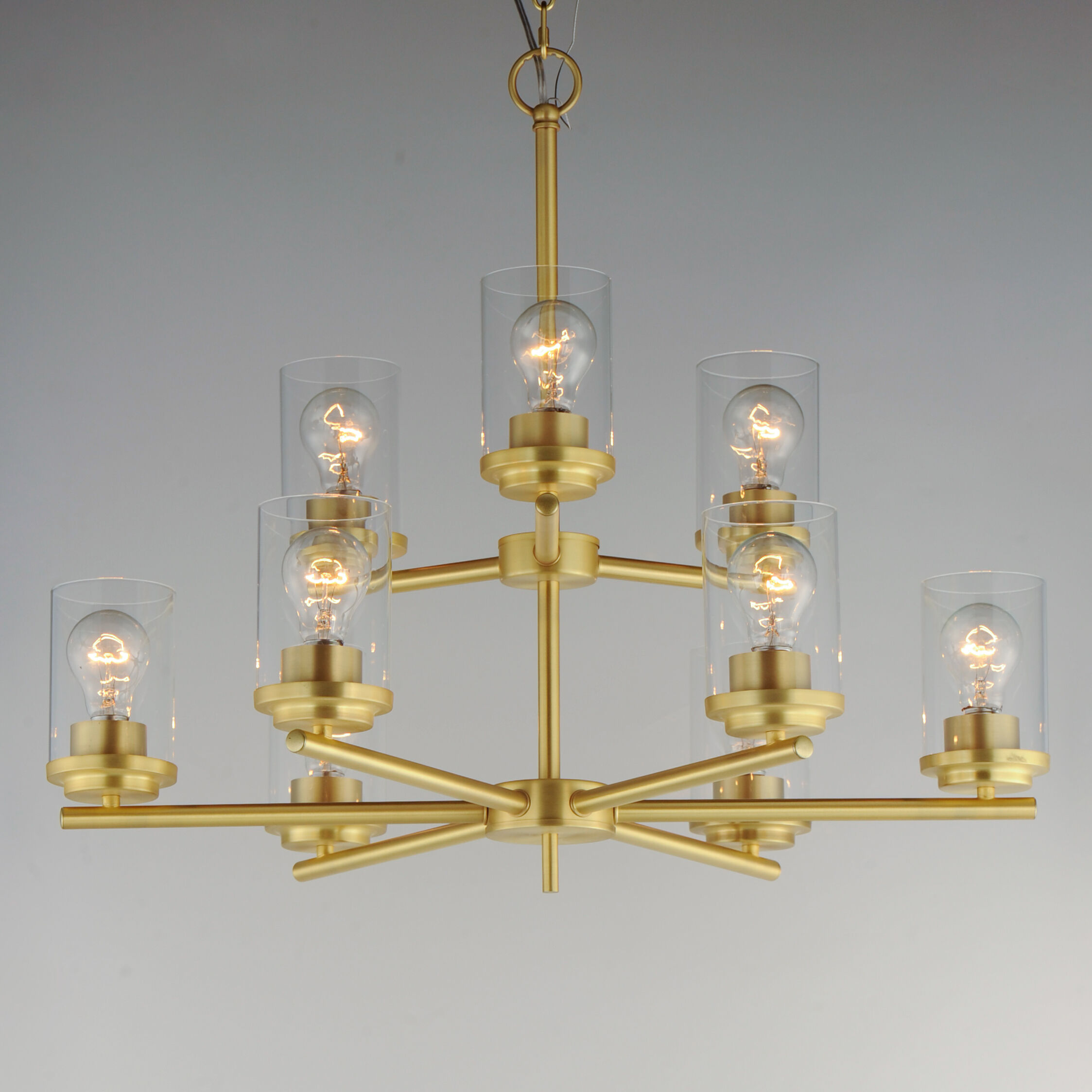 Corona 9 Light 28 inch Satin Brass Multi-Tier Chandelier Ceiling Light in Clear