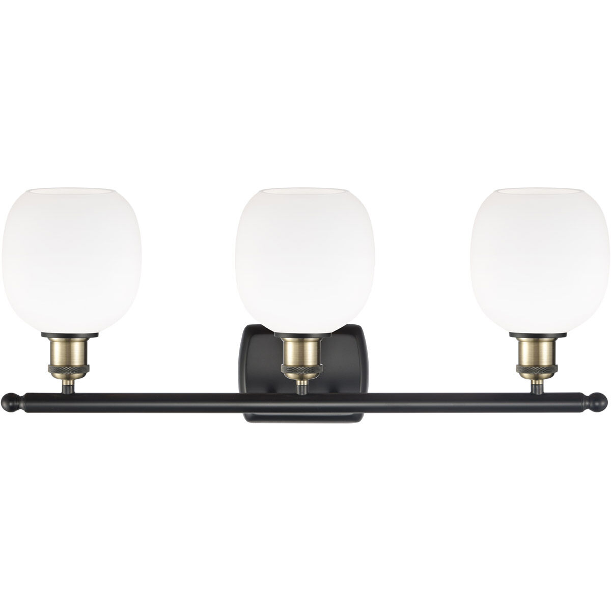 Ballston Belfast 3 Light 26 inch Black Antique Brass Bath Vanity Light Wall Light in Matte White Glass, Ballston