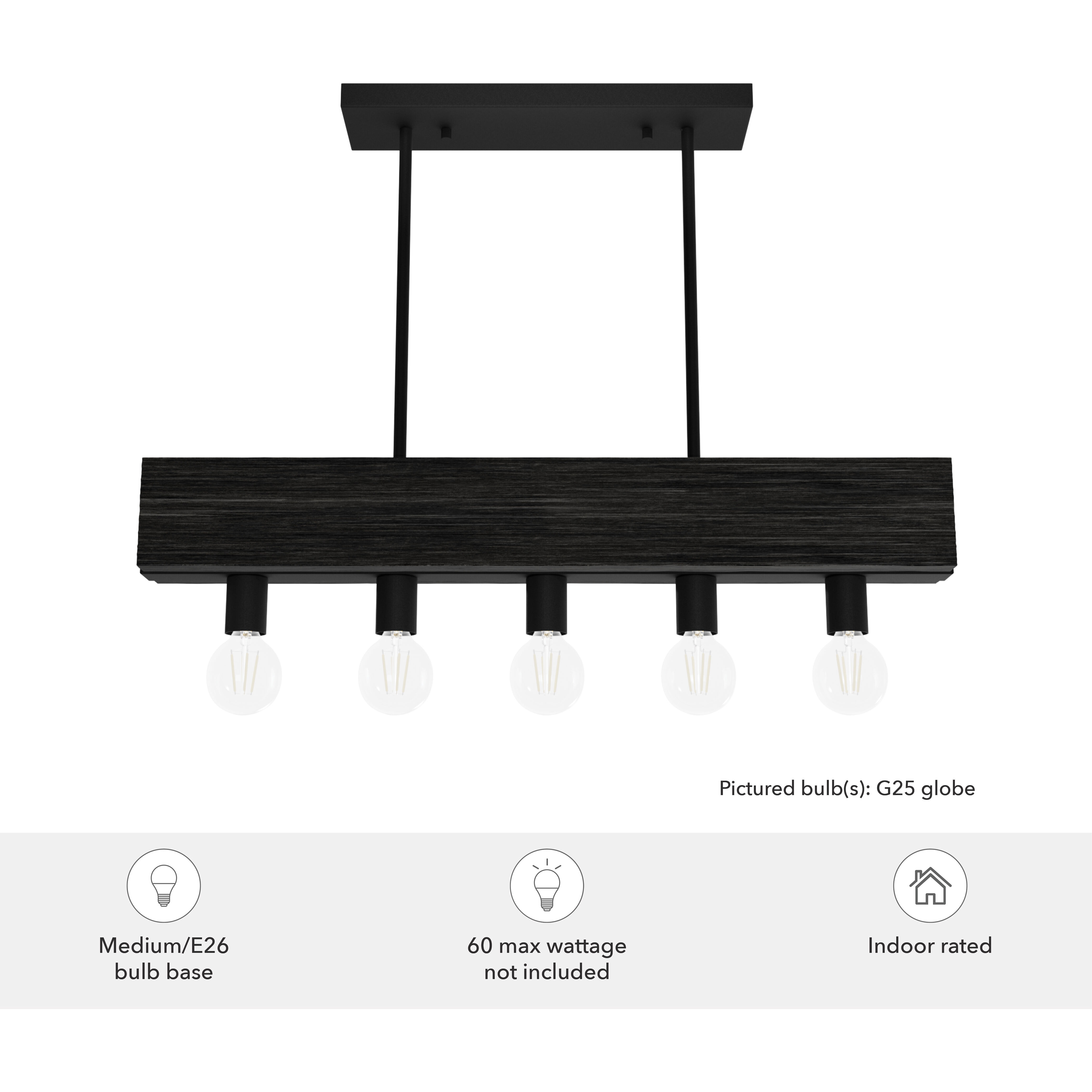 Donelson 5 Light 30 inch Natural Black Iron and Dark Ash Linear Chandelier Ceiling Light, Small