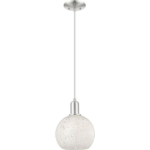 Arcadia White Mouchette 1 Light 8 inch Brushed Satin Nickel Mini Pendant Ceiling Light