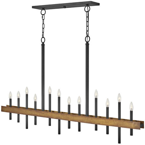 Wells 12 Light 60.25 inch Weathered Brass with Black Indoor Linear Chandelier Ceiling Light