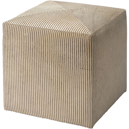 Pinstriped 16 inch Black & Cream Hide Ottoman