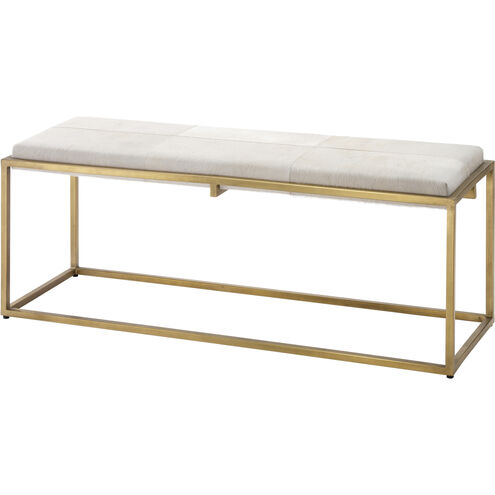 Shelby White Hide & Antique Brass Metal Bench