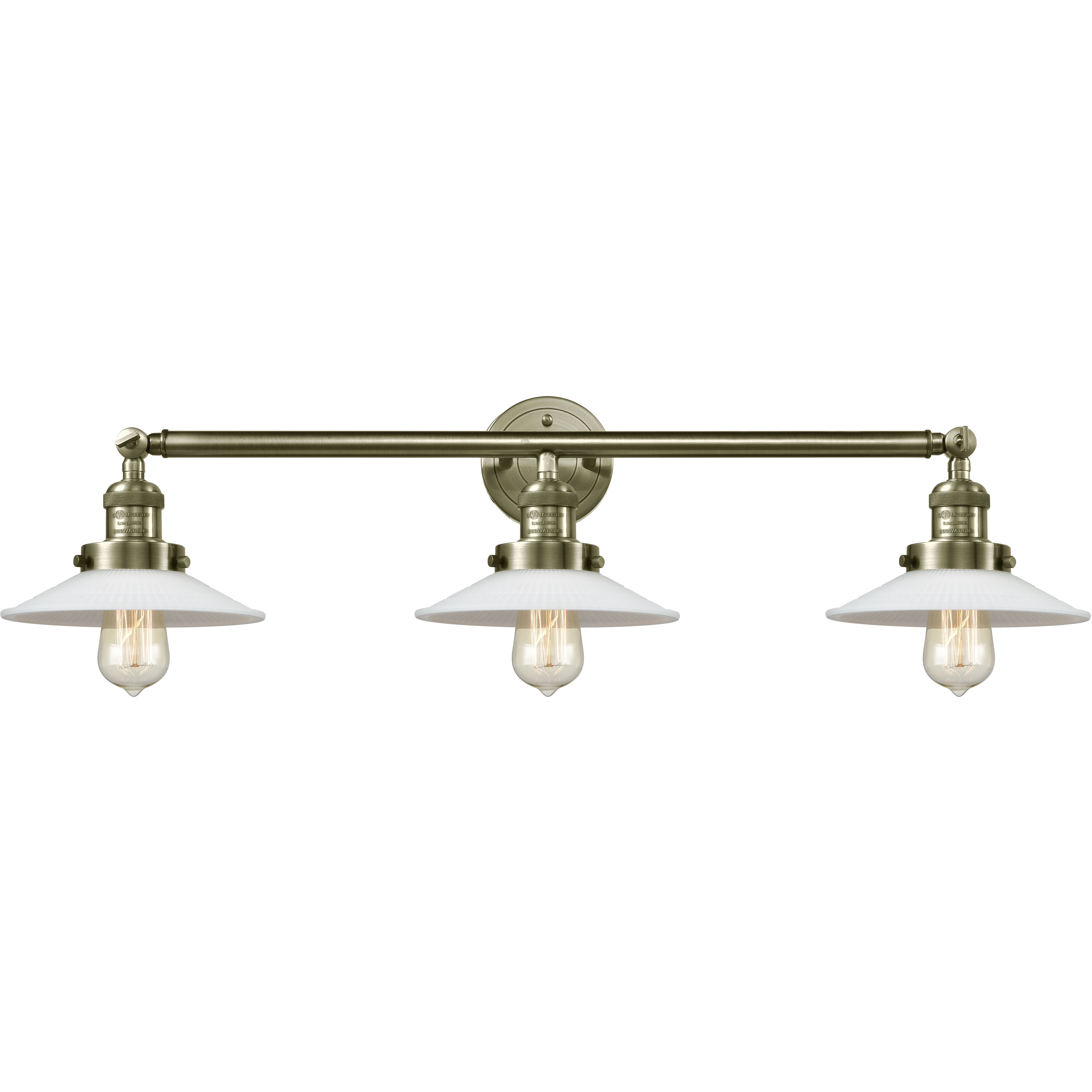 Franklin Restoration Halophane LED 33 inch Antique Brass Bath Vanity Light Wall Light in Matte White Halophane Glass, Franklin Restoration