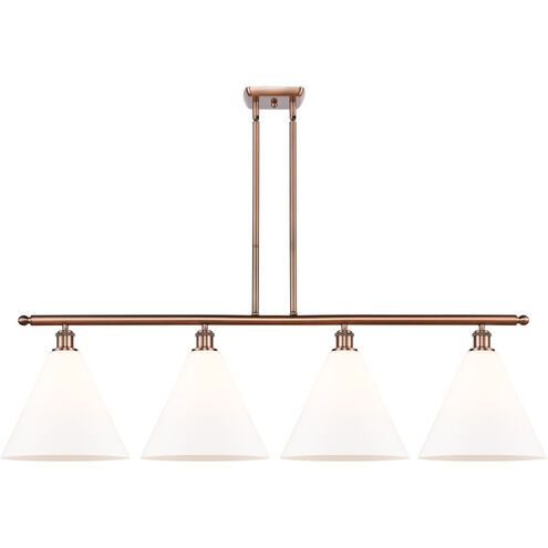 Ballston Ballston Cone 4 Light 50 inch Antique Copper Island Light Ceiling Light in Matte White Glass