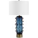 Aura 27.75 inch 150 watt Blue Glass and Brushed Brass Table Lamp Portable Light