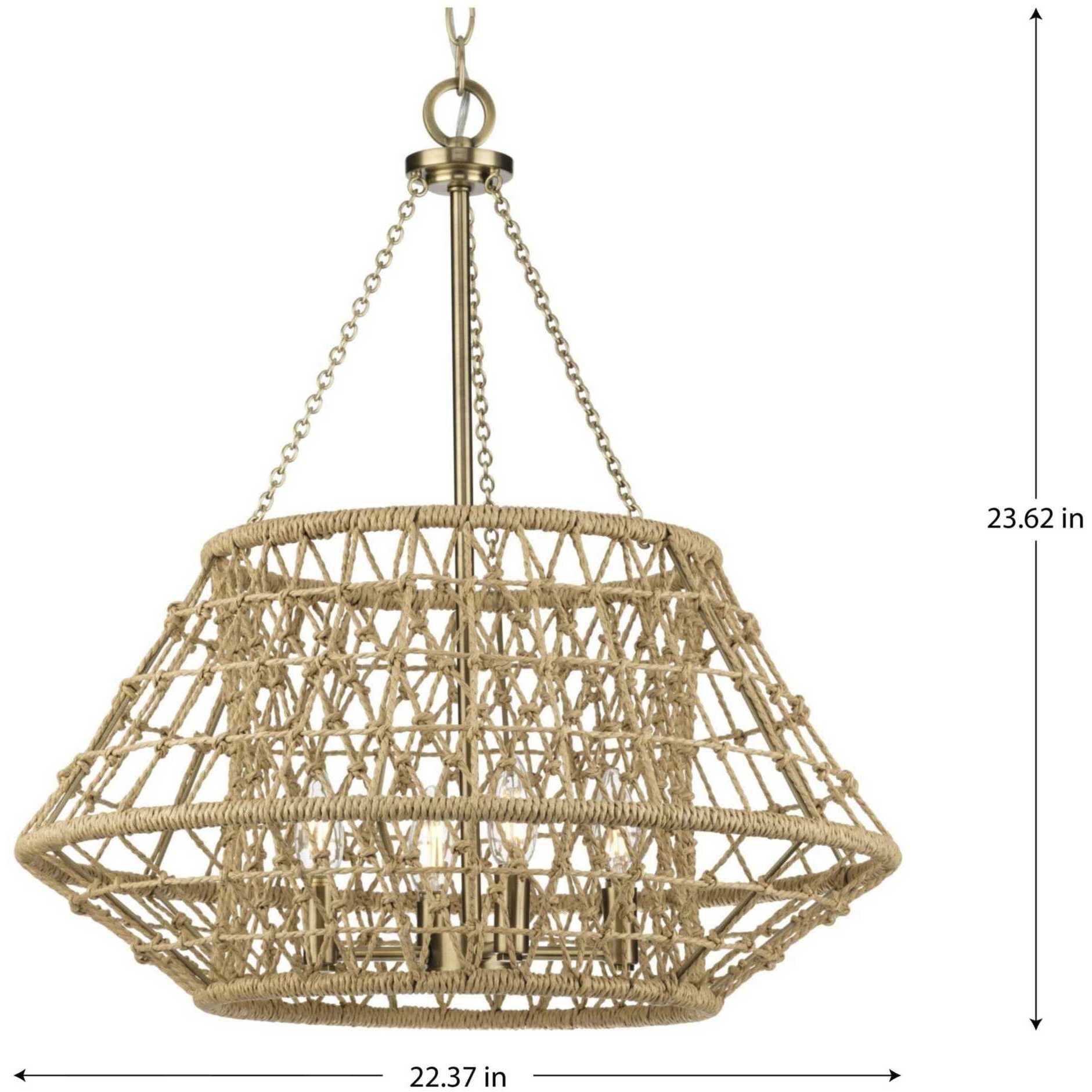 Laila 4 Light 22.37 inch Vintage Brass Chandelier Ceiling Light, Design Series