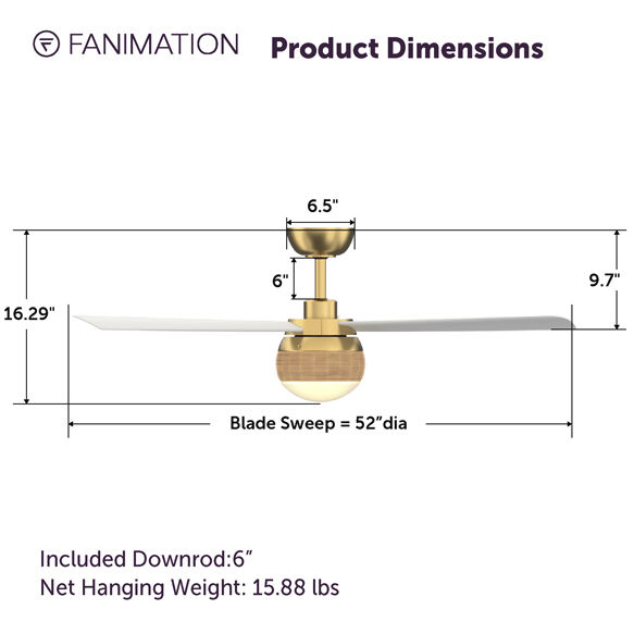 Paget 52 inch Brushed Satin Brass with Matte White Blades Fan-Uni