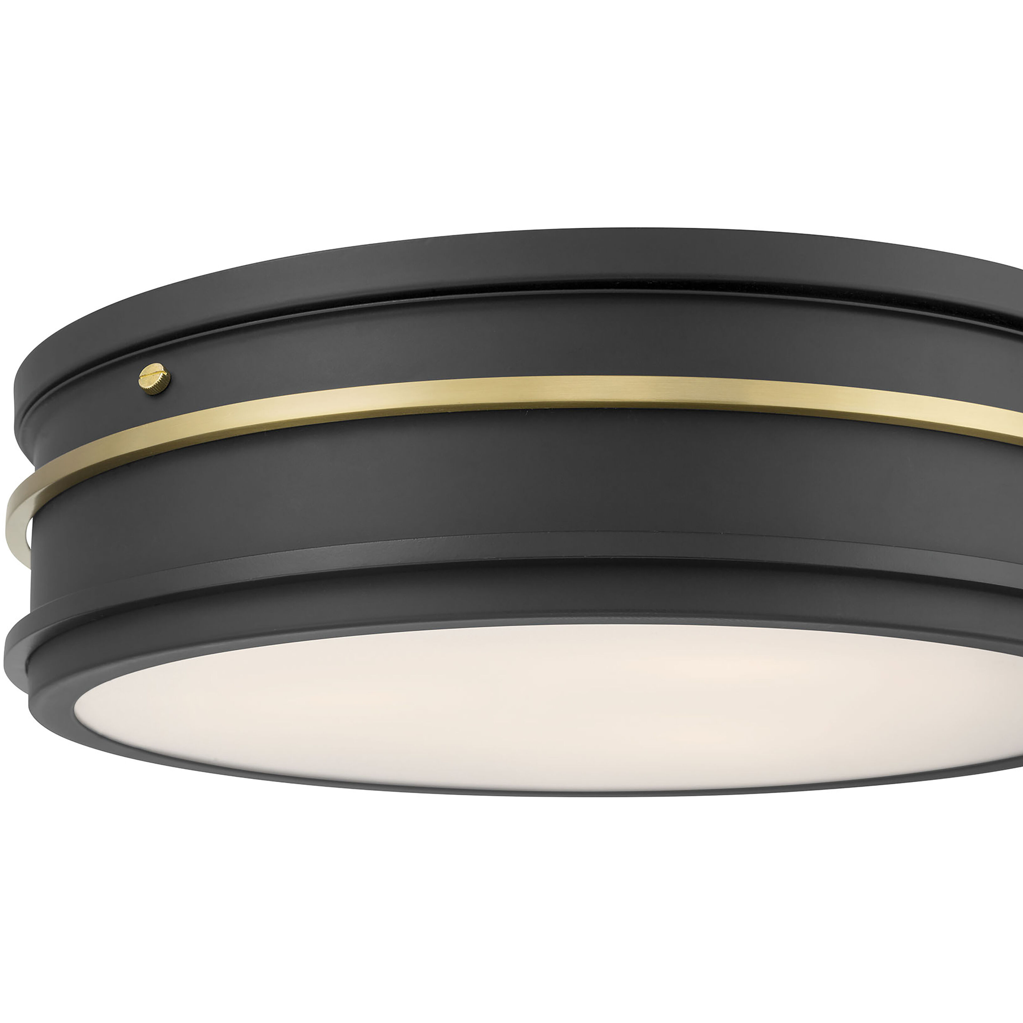 Stralara LED 16 inch Matte Black and Vintage Brass Flush Mount Ceiling Light