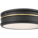 Stralara LED 16 inch Matte Black and Vintage Brass Flush Mount Ceiling Light