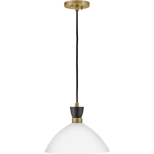 Simon 1 Light 13 inch Black with Heritage Brass Pendant Ceiling Light in Cased Opal