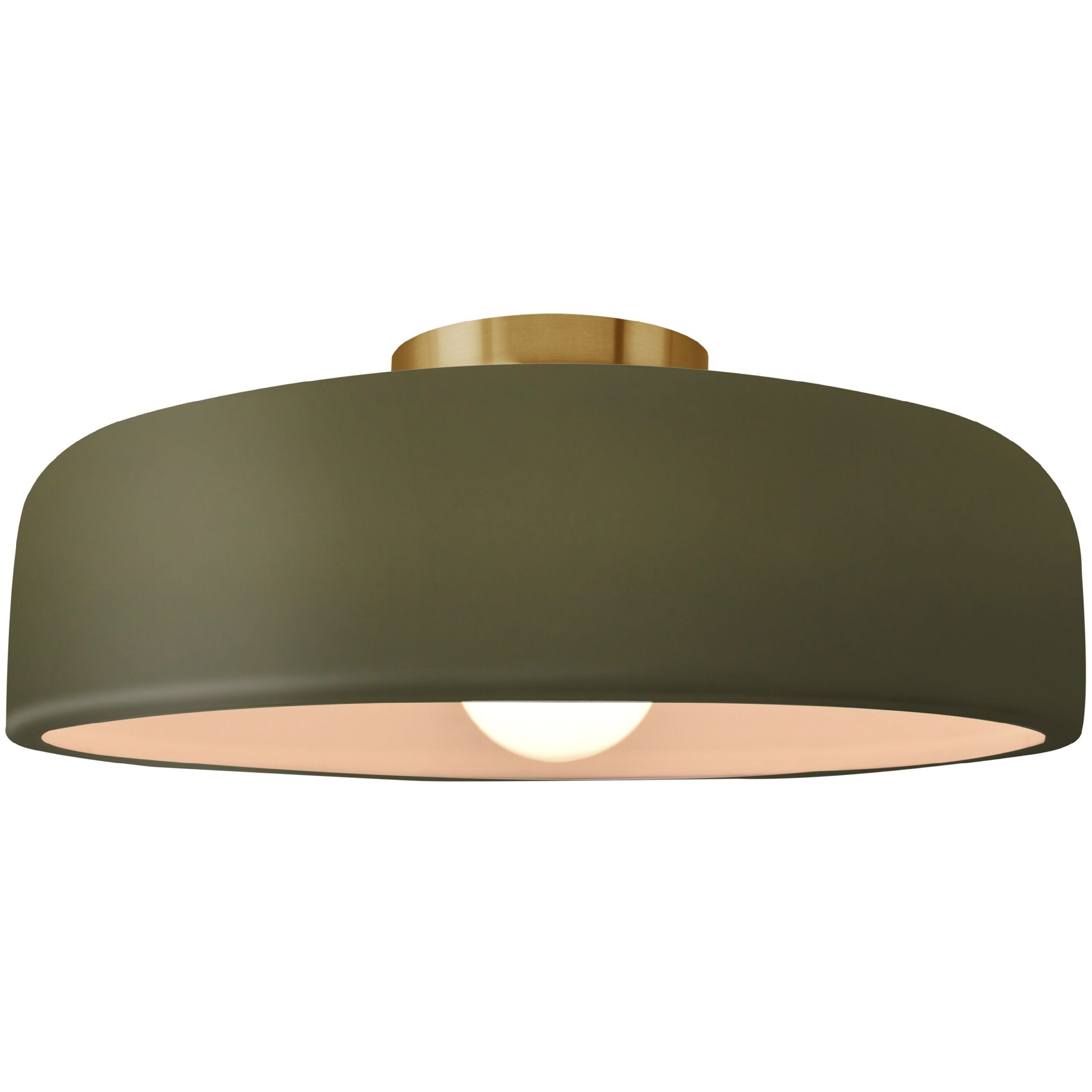 Radiance Collection - Spire LED 13 inch Matte Green and Brushed Brass Semi-Flush Ceiling Light in Dedicated LED, 13W x 6H, Form+Finish+Function