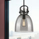 Downtown Urban Newton Bell 1 Light 10 inch Matte Black Mini Pendant Ceiling Light in Plated Smoke
