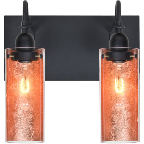 Duke 2 Light 12 inch Black Vanity Lighting Wall Light in Copper Foil Glass