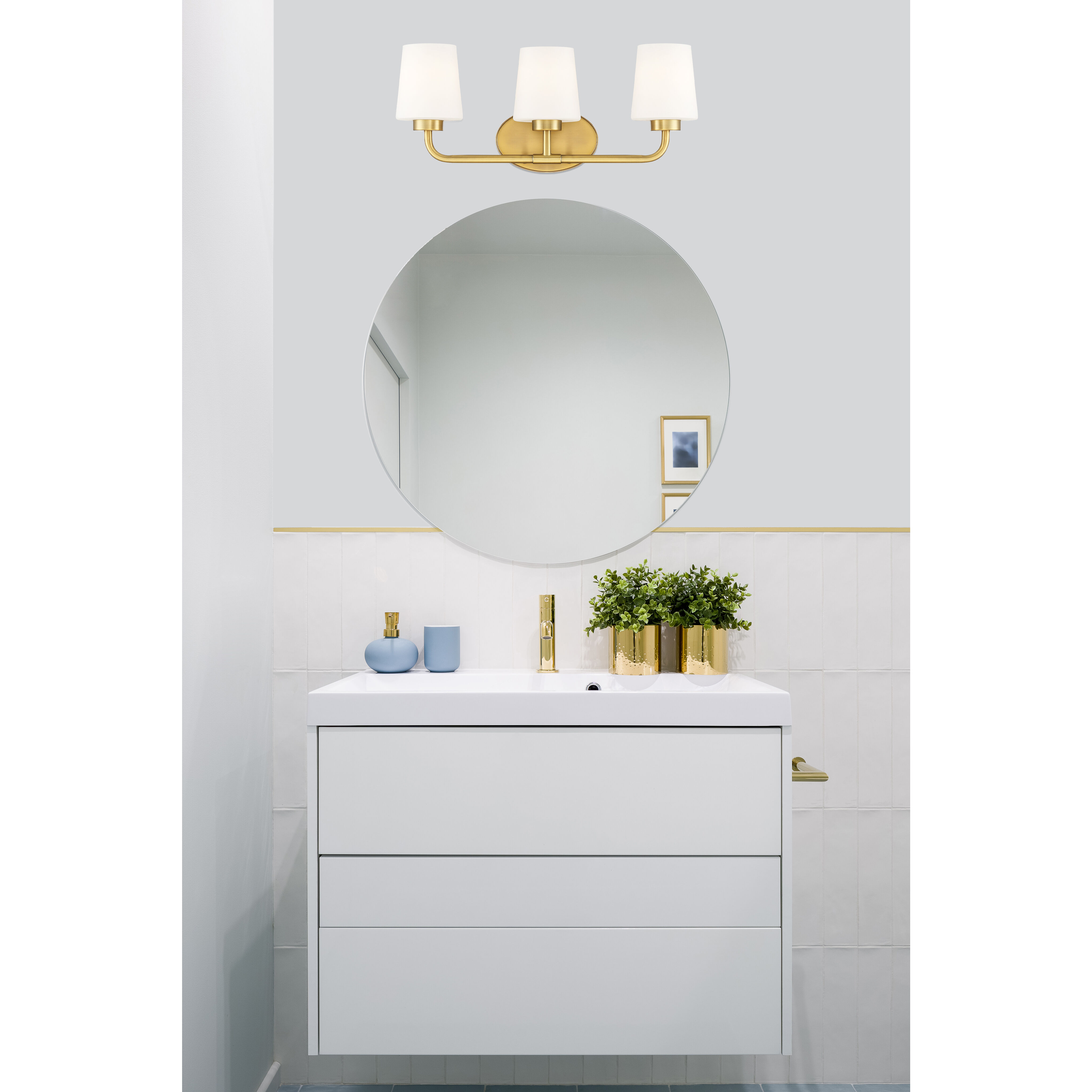 Capra 3 Light 22 inch Warm Brass Bathroom Vanity Light Wall Light, Essentials