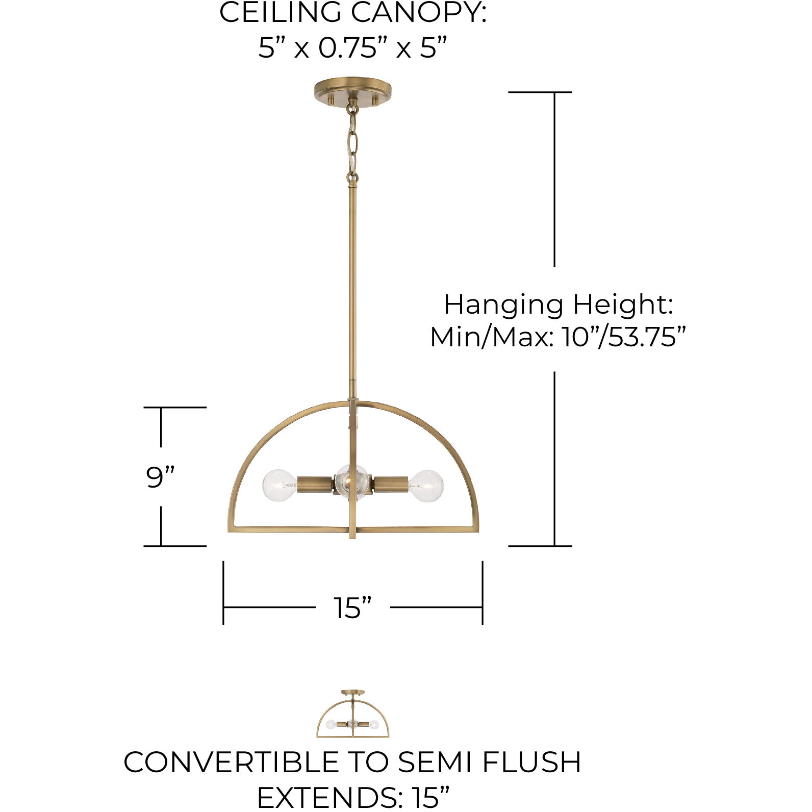 Lawson 4 Light 15 inch Aged Brass Semi-Flush Mount Ceiling Light, Convertible Dual Mount