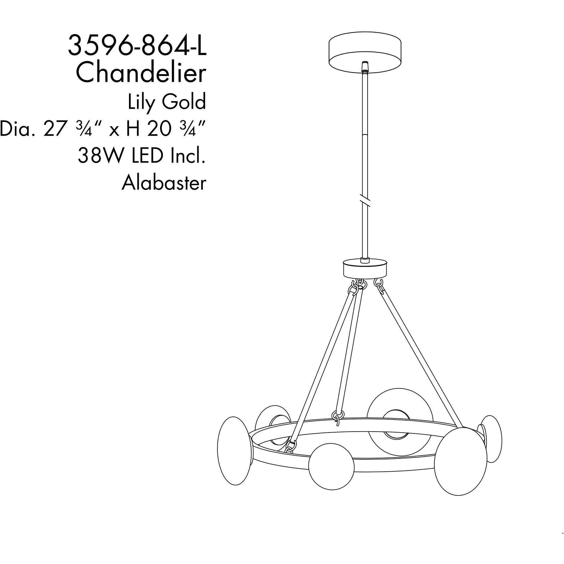 Zill LED 27.75 inch Lily Gold Chandelier Ceiling Light