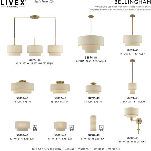 Bellingham 4 Light 23 inch Antique Gold Leaf Pendant Chandelier Ceiling Light